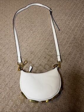 White Leather Crescent Crossbody Bag - Faux Brand